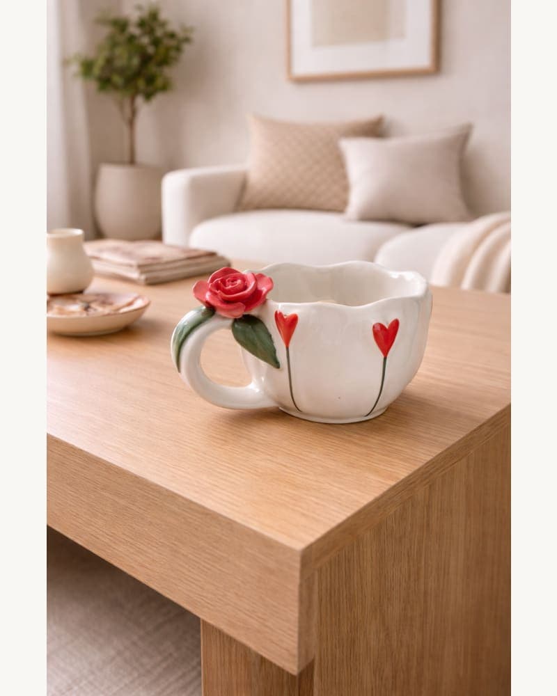 Heart Rose Mug | Rose Cup | 3D Rose Coffee Mug | Cute Rose Mug | Gift Mug | Pintresty Mug | Handmade Mug | Heart & Rose