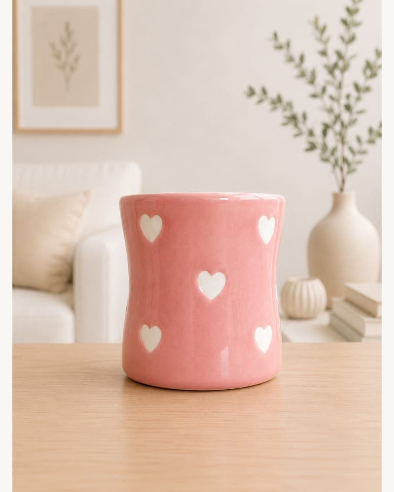 Pink Heart Tumbler | Heart Ceramic Tumbler | Handleless Mug | Aesthetic Coffee Tumbler | Pinteresty Mug